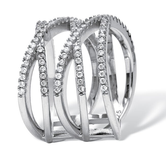 0.55 TCW Round Cubic Zirconia Sterling Silver Five Row Wrap Ring, WHITE, alternate image number null