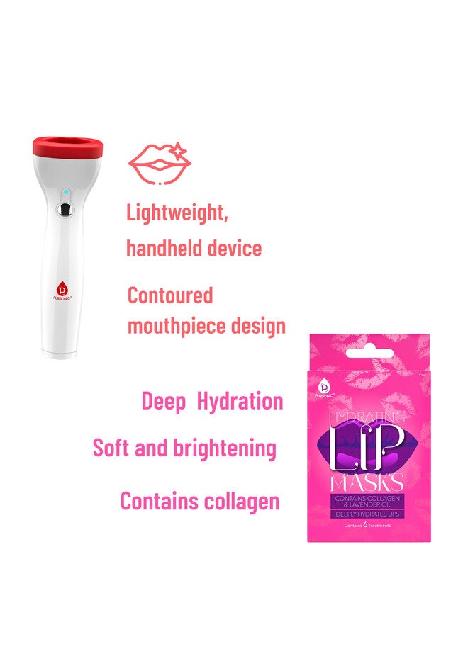Lip Care Power Duo: Hydrating Lip Masks (Pack Of 6) And Automatic Fuller Lip Plumper Device, , alternate image number null