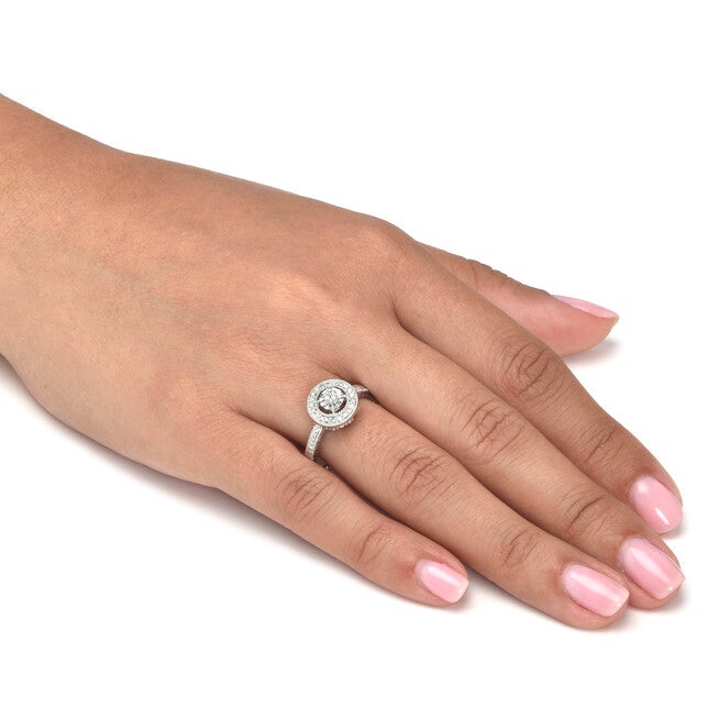 .10 TCW Diamond Sterling Silver Halo Ring, WHITE, alternate image number null