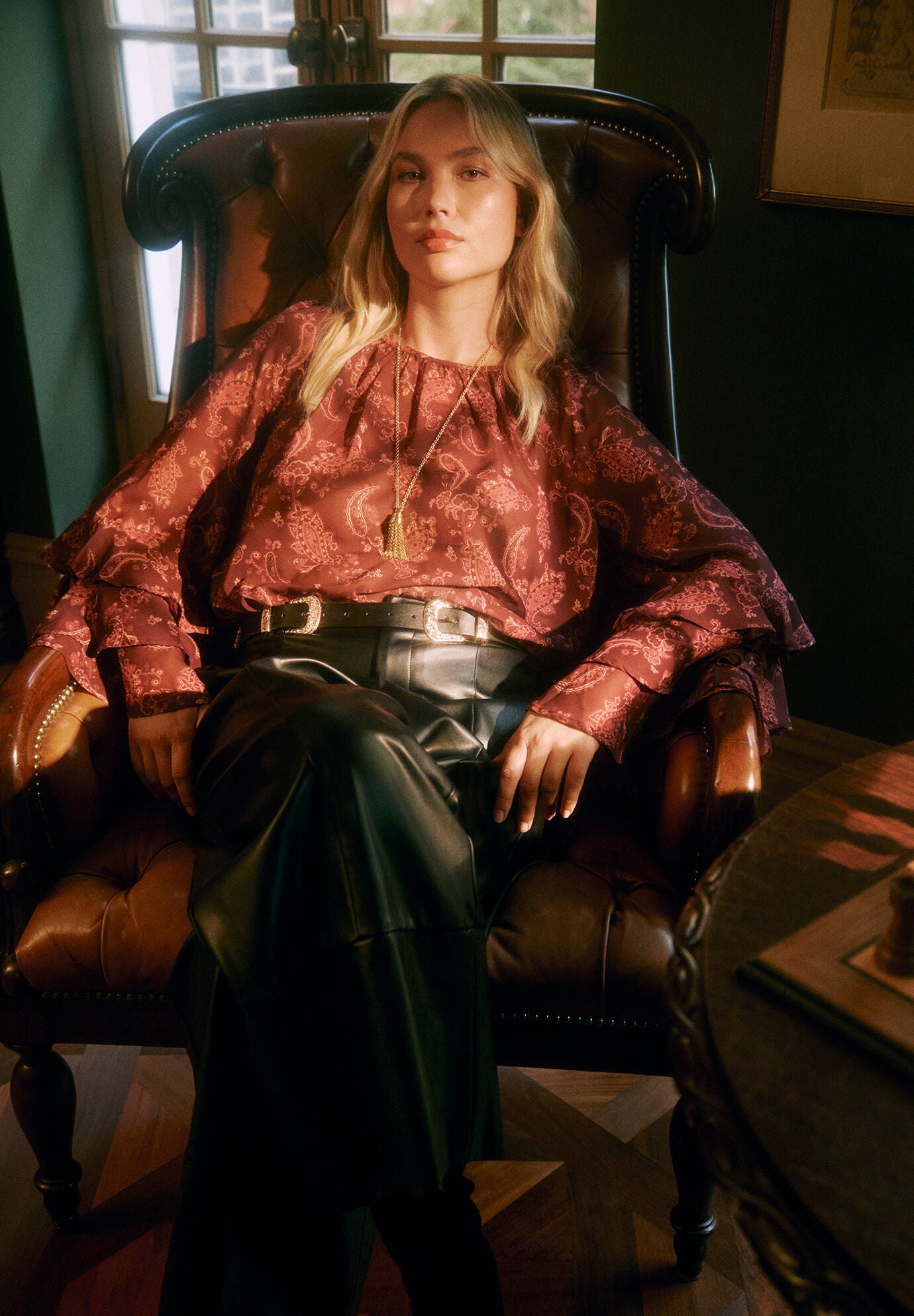 Ruffled Paisley Chiffon Blouse