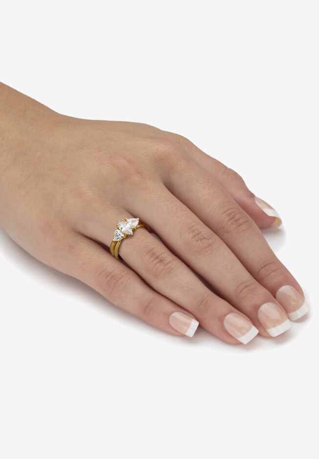 2 Tcw Marquise Cubic Zirconia 14K Yellow Gold-Plated Bridal Ring Set, , alternate image number null