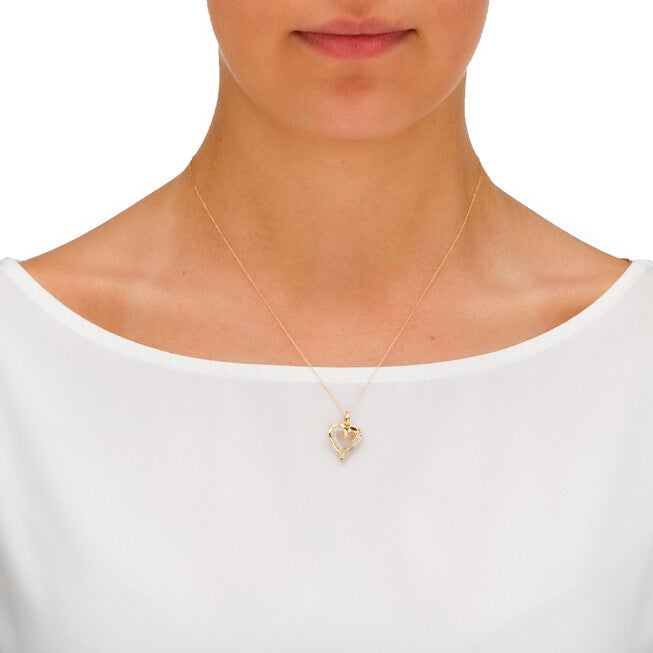 1/10 TCW Round Diamond Heart Pendant Necklace in 10k Gold 18 inches, WHITE, alternate image number null
