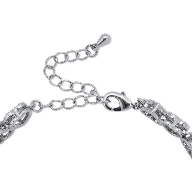 Round Crystal Heart Silvertone Bracelet 7-inch, WHITE, on-hover image number 1