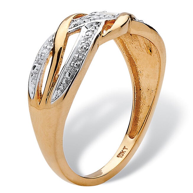 Diamond Accent Braided Crossover Ring in 10k Yellow Gold, WHITE, on-hover image number null