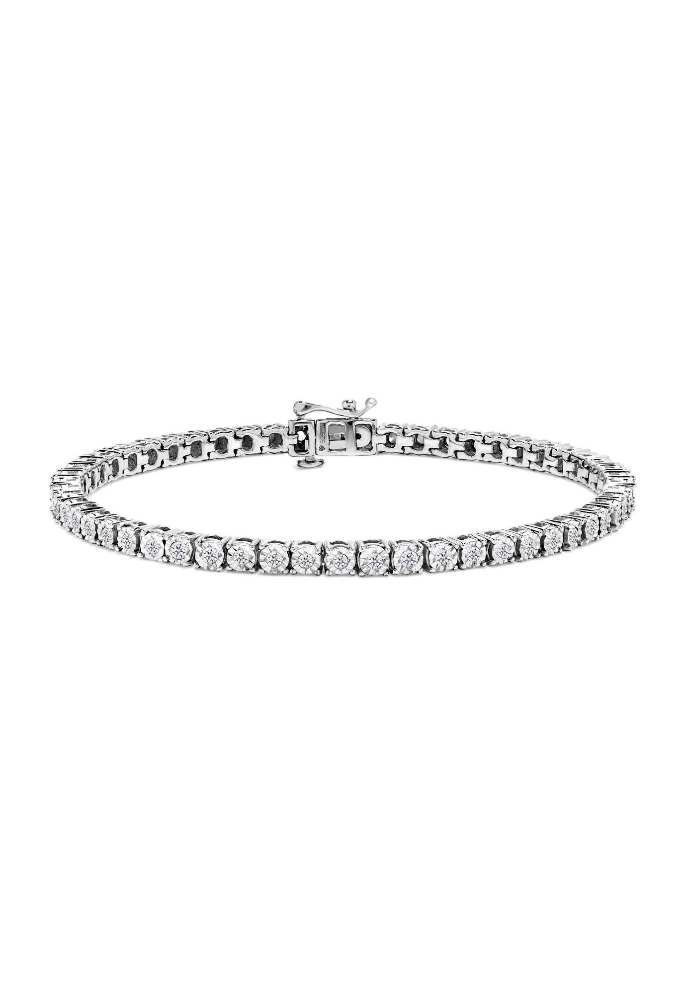 Sterling Silver Miracleset Diamond Round Faceted Bezel Tennis Bracelet 7 inches, WHITE, hi-res image number 0