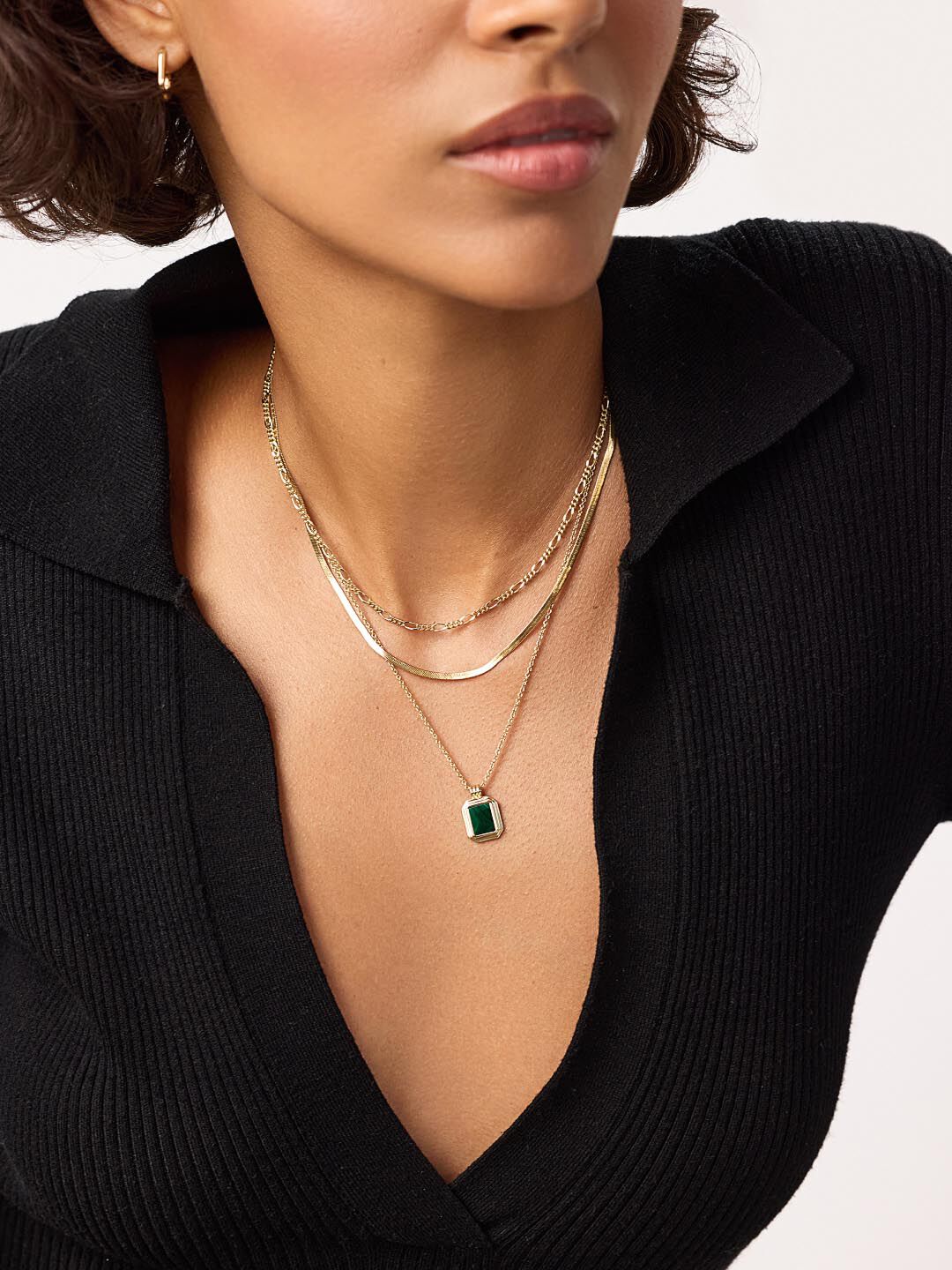 Temple Green Layered Necklace Set, GOLD, alternate image number 1