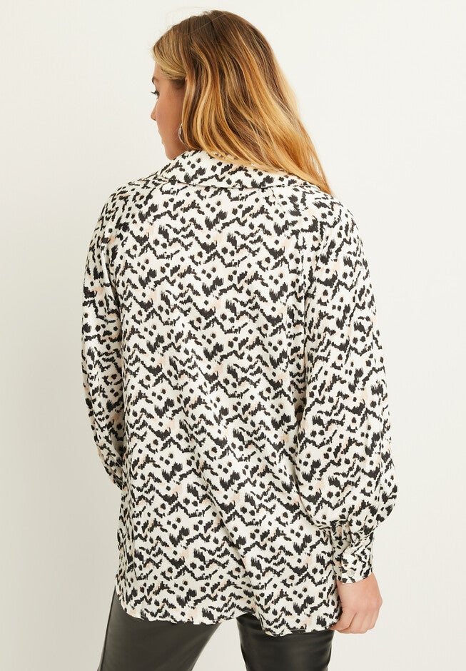 Puff-Sleeve Satin Blouse, , on-hover image number null