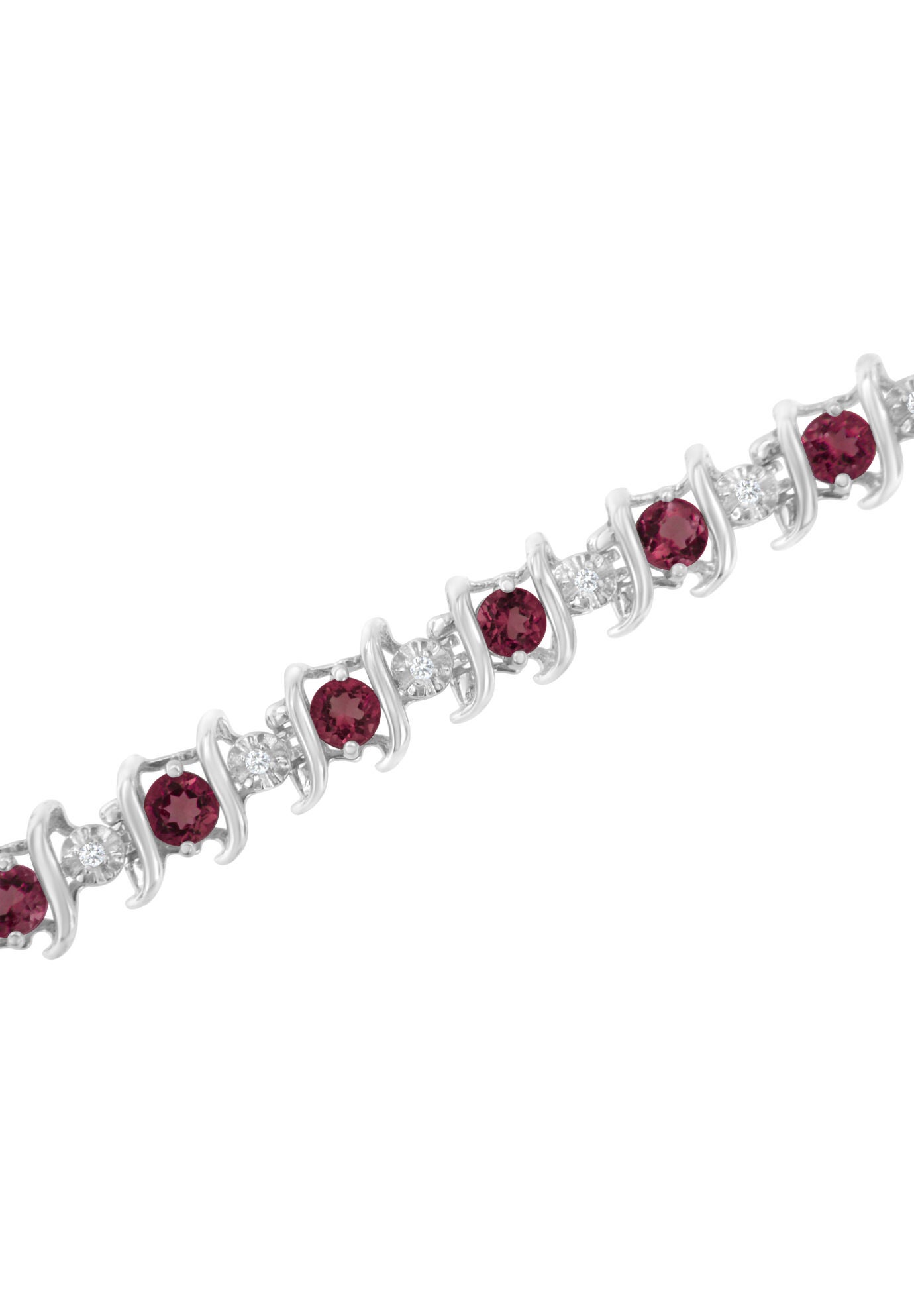 Sterling Silver Gemstone & Round Diamond Tennis Bracelet Ruby July Birthstone, , alternate image number 3