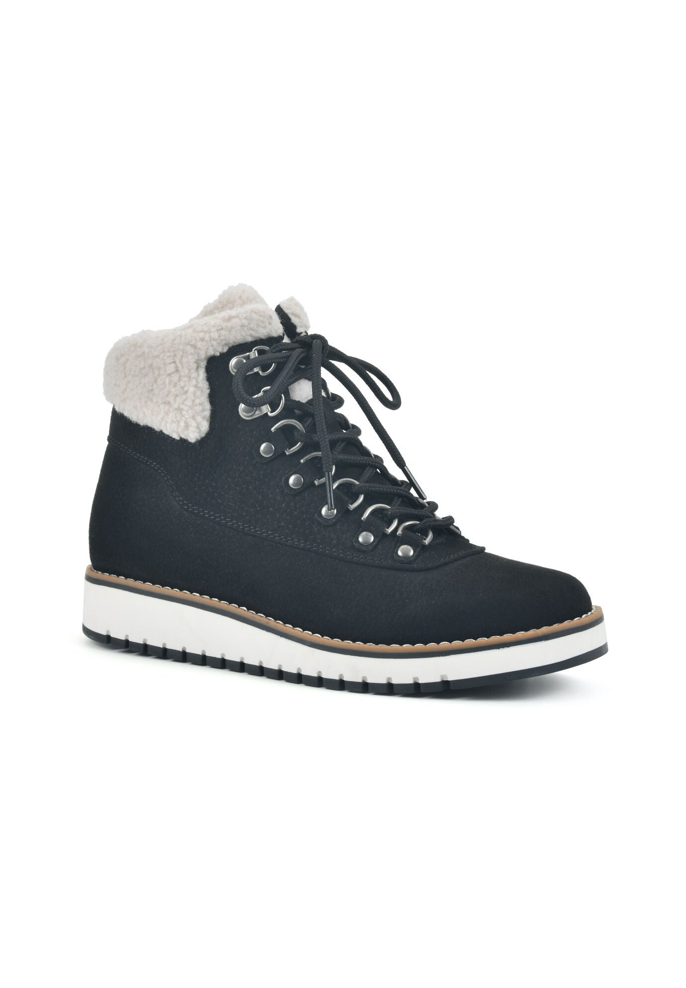 White Mountain Cozy Lace-Up Hiker Bootie, BLACK FABRIC, hi-res image number 0