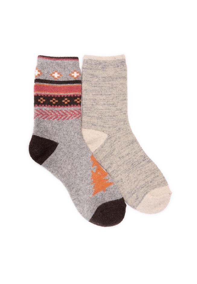 6 inches Wool Socks 2 Pair Socks, GREY CORAL TURQUOISE, hi-res image number null