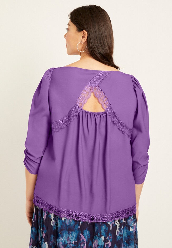 Eyelash-Lace-Trim Boatneck Top, , on-hover image number null