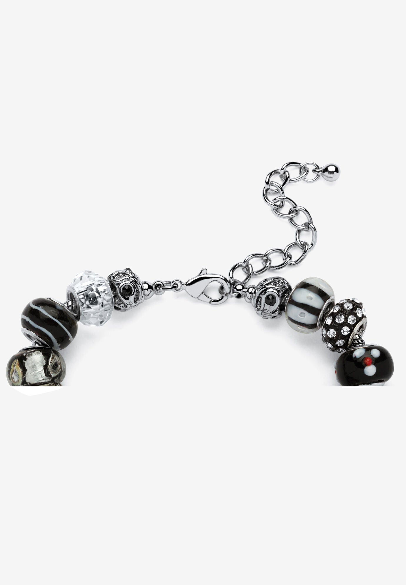 Silver Tone Antiqued Bali Style Bead Charm Bracelet, Crystal 8 inches Jewelry, , on-hover image number 1