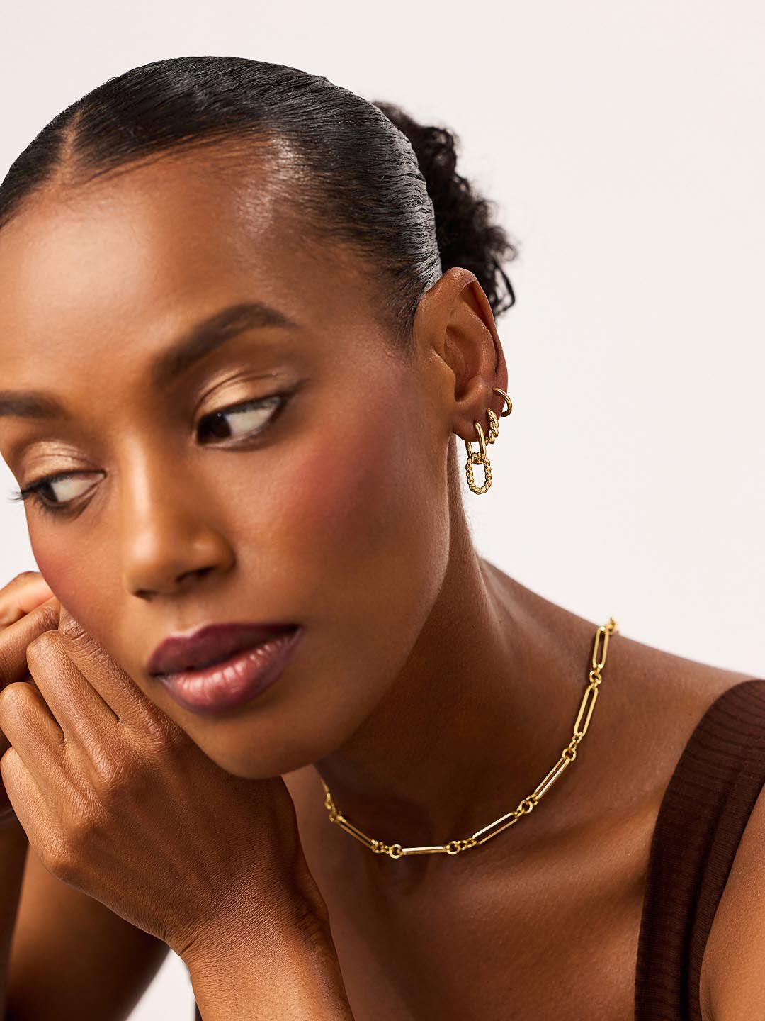 Gold Drop Earrings - Ash Double Mini, GOLD, alternate image number 1