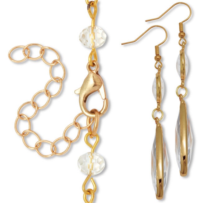 Crystal Goldtone Vintage-Inspired Necklace and Earring Set, WHITE, on-hover image number null