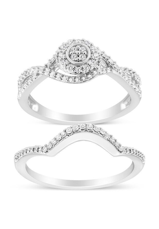 Silver 1/6 Cttw Diamond Composite Halo And Split Shank Bridal Set, SILVER, hi-res image number null