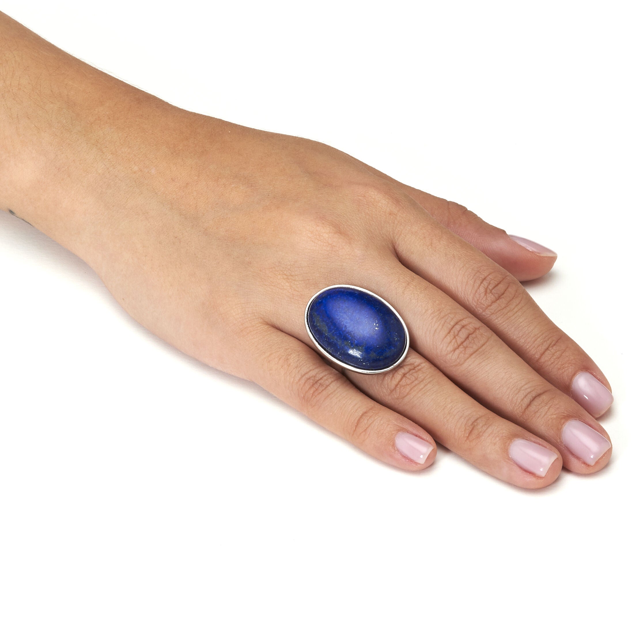 Oval Genuine Blue Lapis Platinum-Plated Ring, BLUE, alternate image number 2