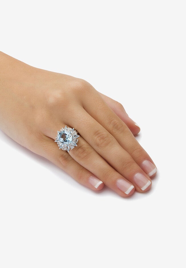 8.60 Tcw Oval-Cut Genuine Blue And White Topaz Ring, , alternate image number null