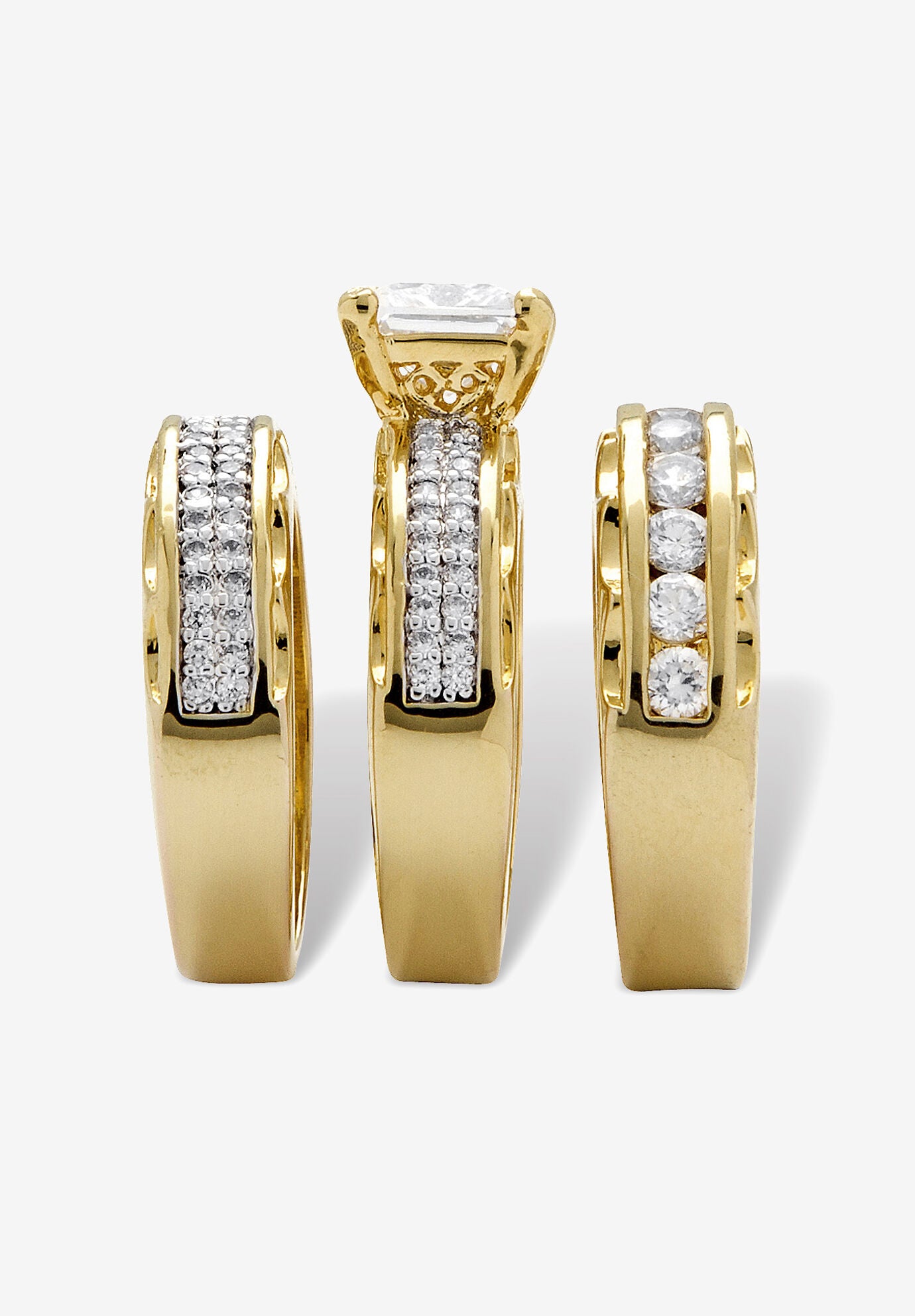 Gold-Plated Bridal Ring Set Cubic Zirconia (3 1/10 Cttw Tdw), , on-hover image number 1