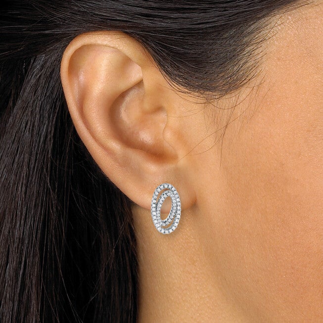 .80 TCW Round CZ Platinum-Plated Ear Concentric Circle Earrings, WHITE, alternate image number null