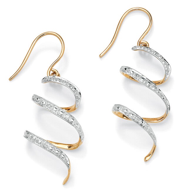 Diamond Accent 10k Yellow Gold 1 inches Ribbon Drop Earrings, WHITE, hi-res image number null