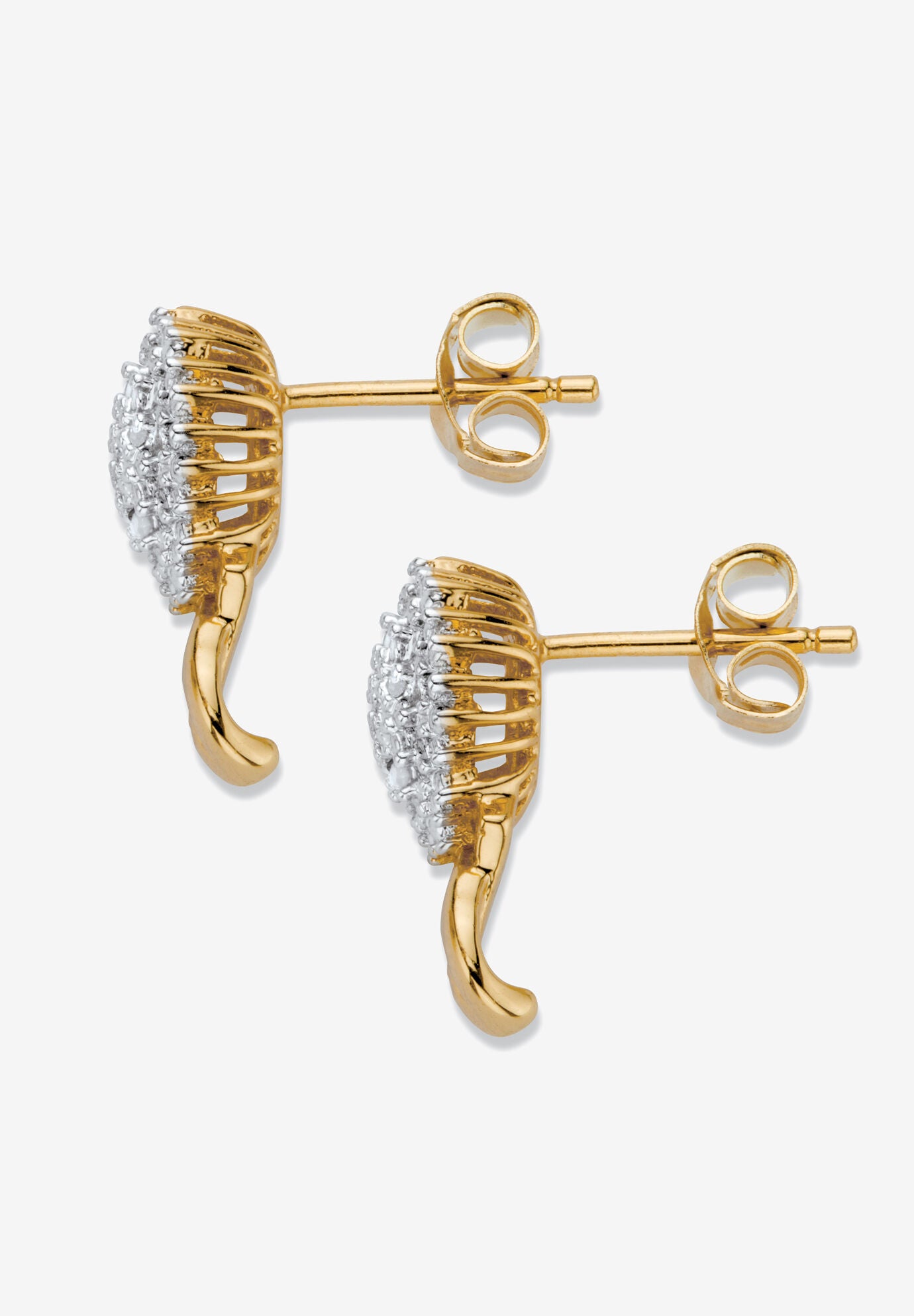 Gold-Plated Cluster Button Earrings with Genuine Diamond Accent, , on-hover image number 1