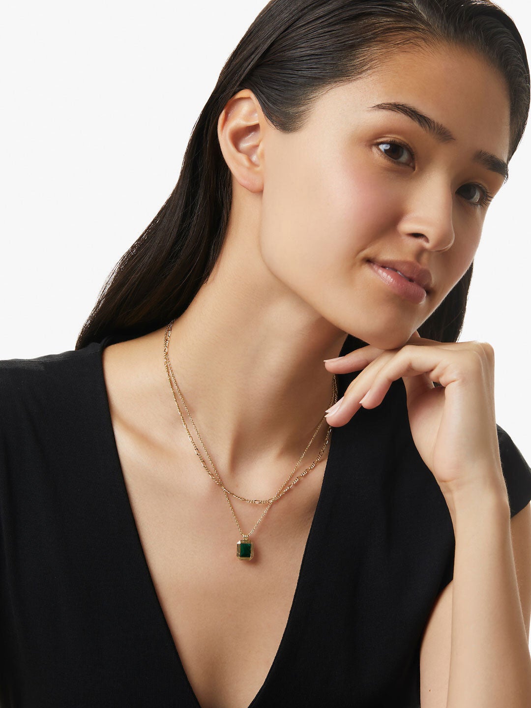Temple Green Layered Necklace Set, GOLD, alternate image number 5