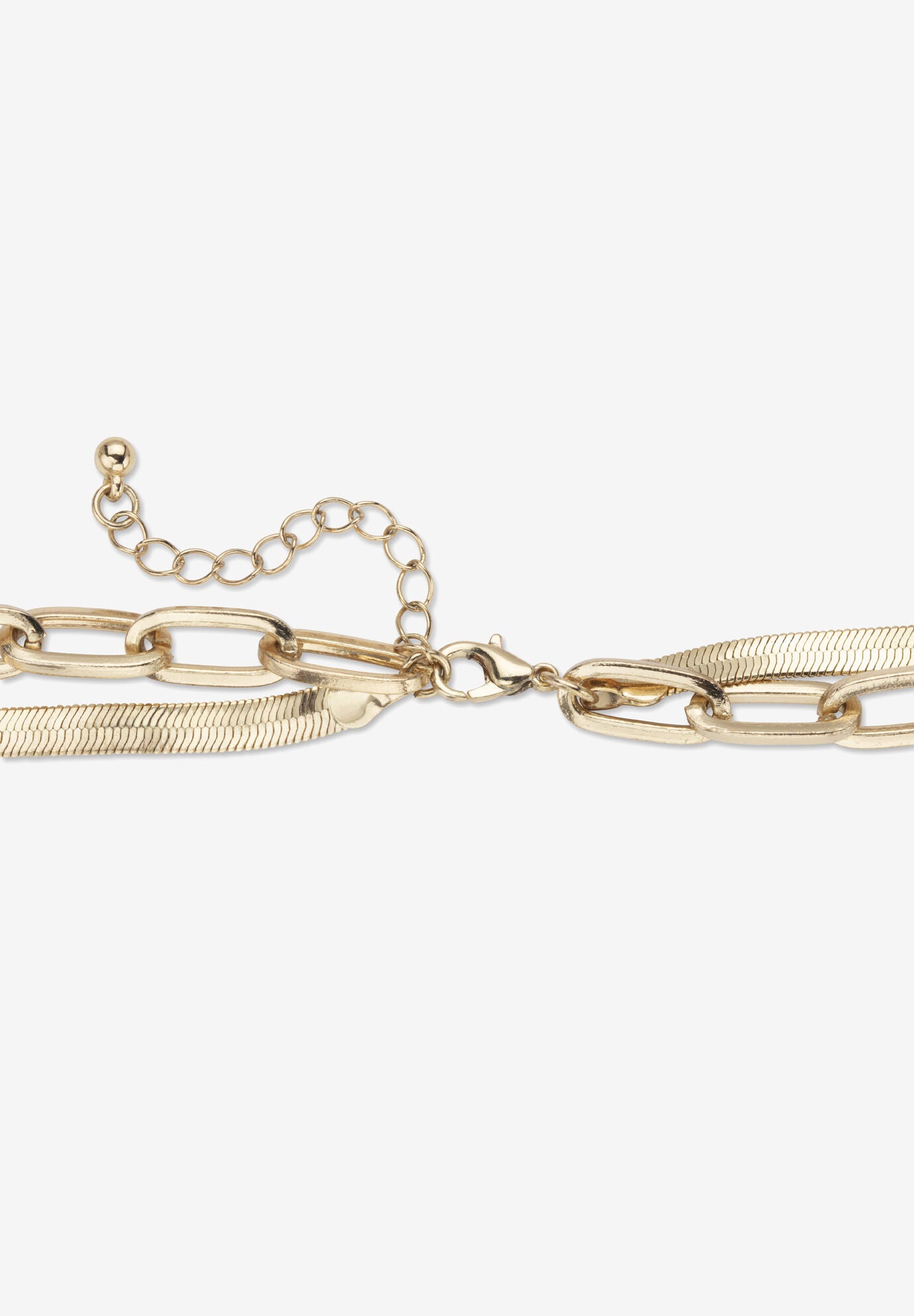 Multi-Chain Herringbone And Paperclip Necklace Gold-Plated 18 inches- 20 inches Length, , on-hover image number 1