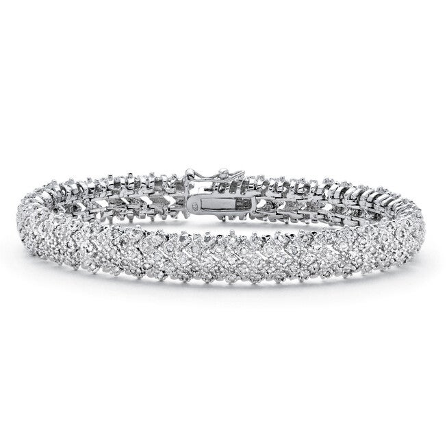 1 TCW Diamond Snake-Link Bracelet Platinum-Plated, WHITE, hi-res image number null