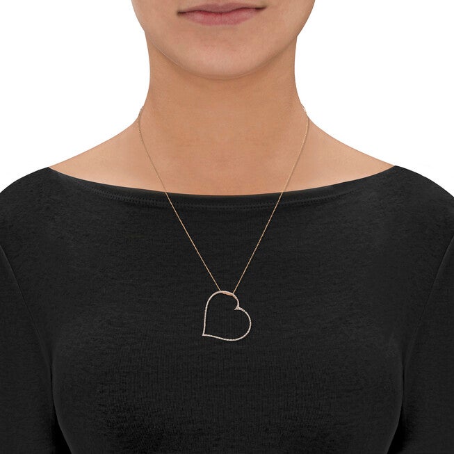 Diamond Accent Heart Pendant and Chain in Solid 10k Yellow Gold 18 inches, WHITE, alternate image number 2