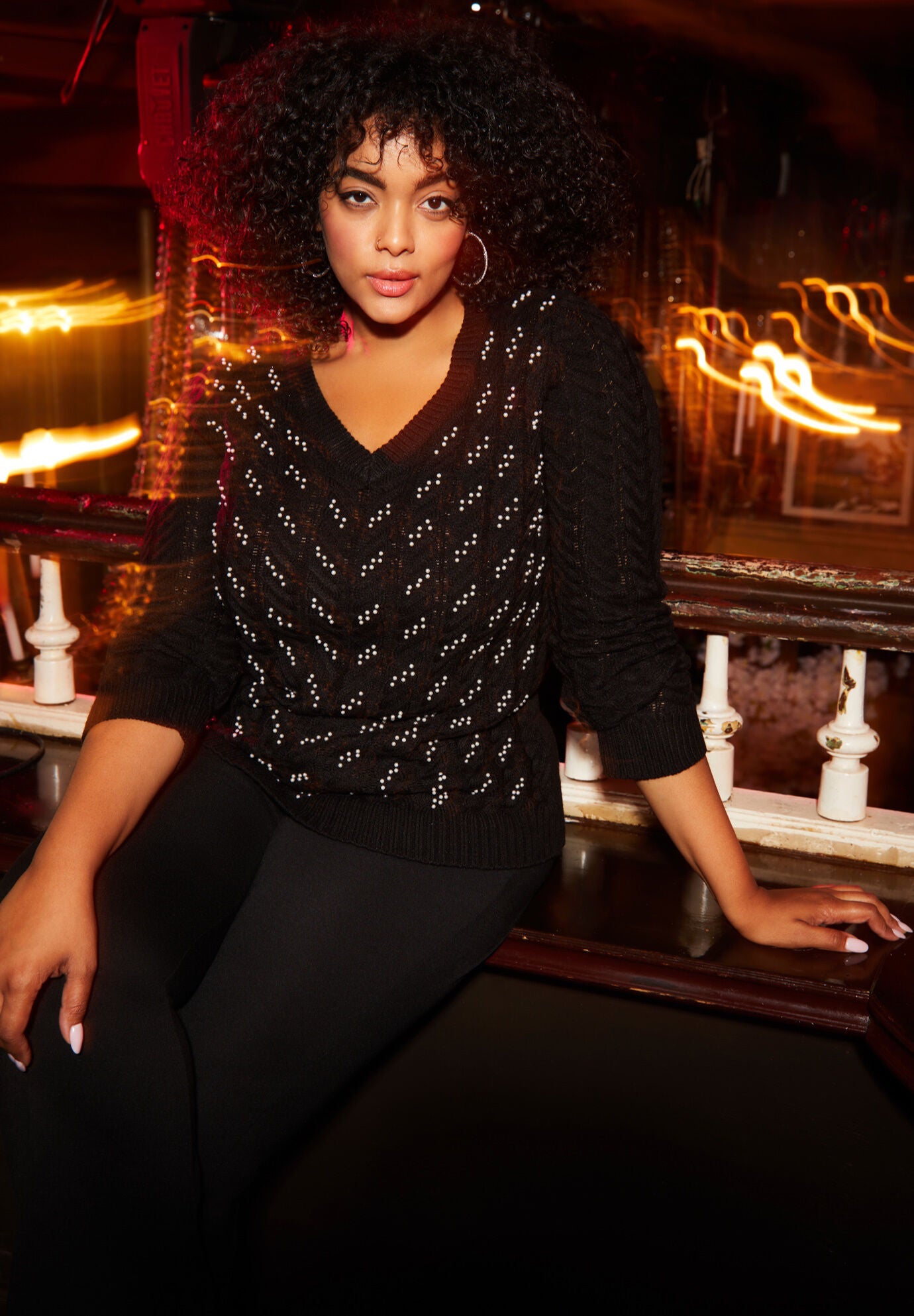 Embellished Sweater, BLACK PEARL CHEVRON, hi-res image number 0
