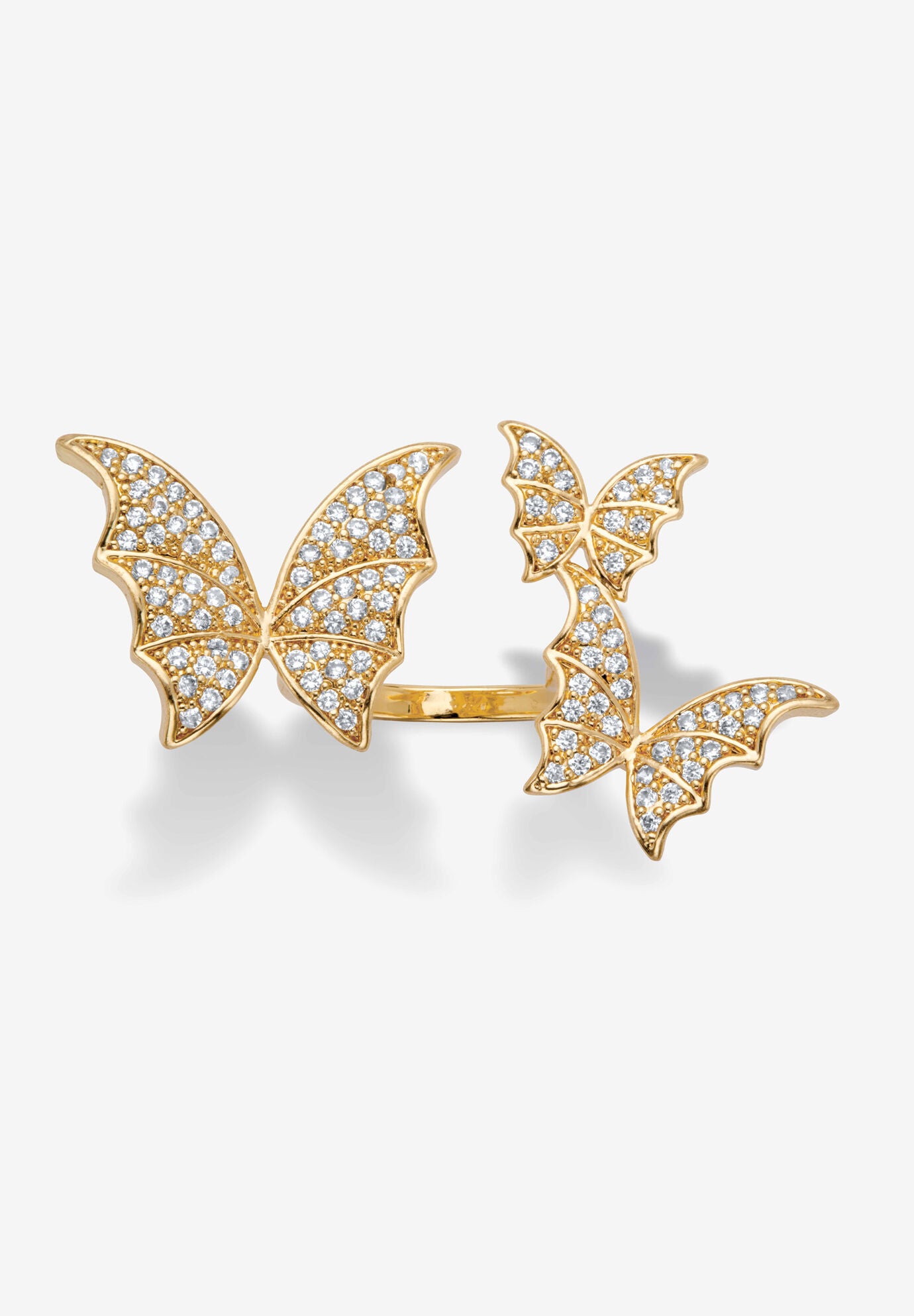 Goldtone Round Crystal Adjustable Butterfly Ring, , alternate image number 3