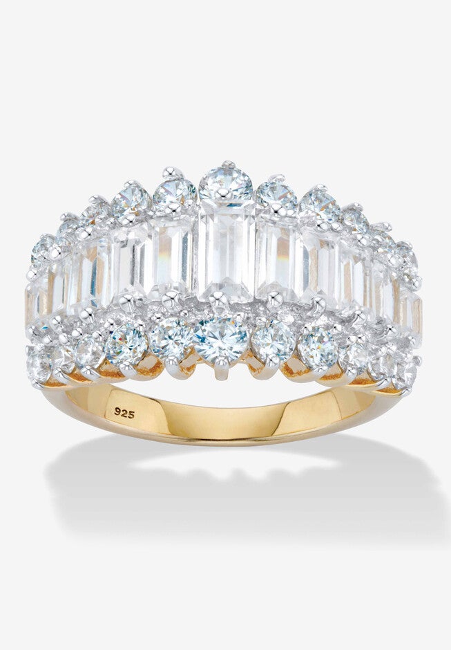 18K Gold & Sterling Silver Cubic Zirconia Ring, GOLD, hi-res image number null