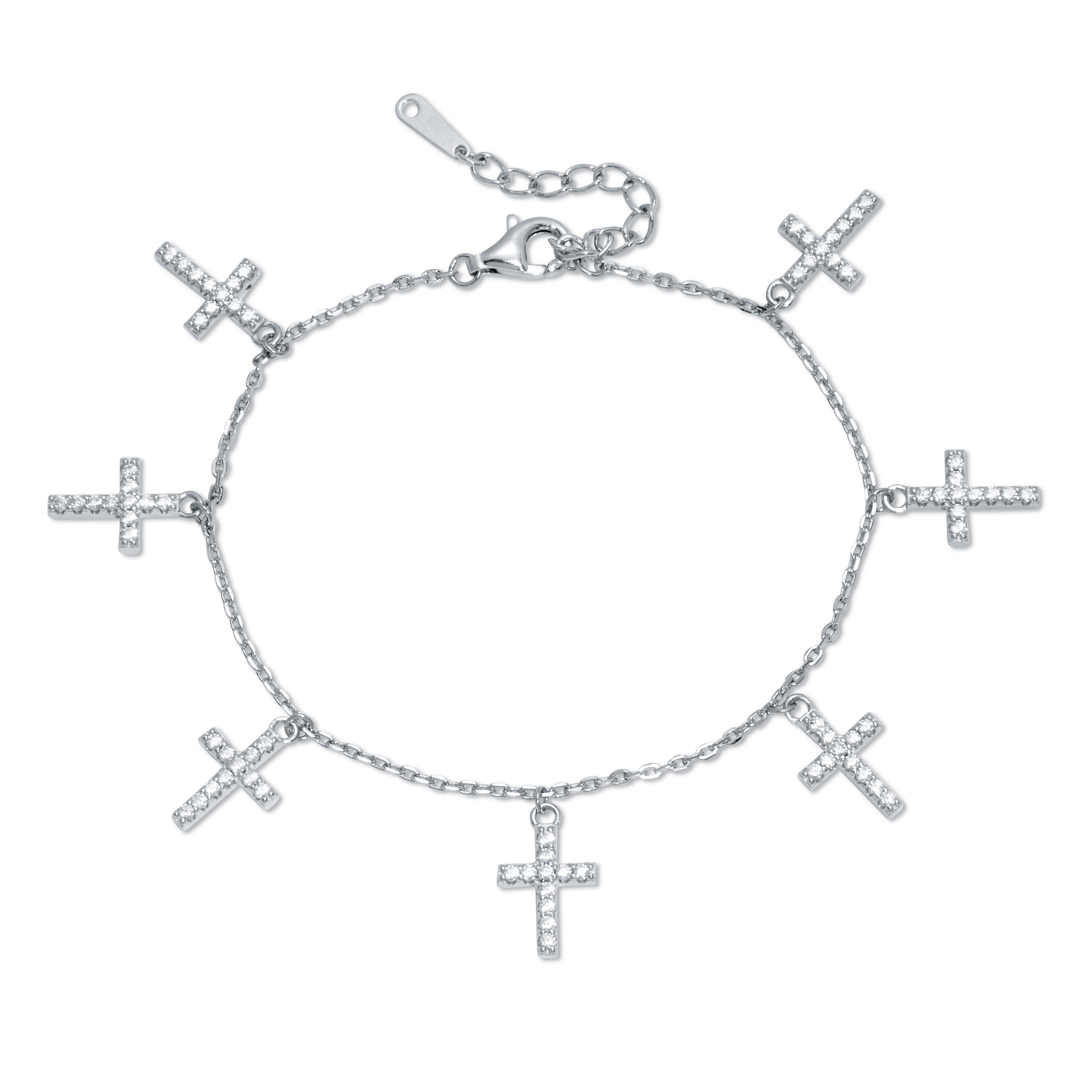 Silver Cross Charm Bangle Bracelet, WHITE, hi-res image number 0