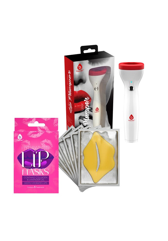 Lip Care Power Duo: Hydrating Lip Masks (Pack Of 6) And Automatic Fuller Lip Plumper Device, O, hi-res image number null