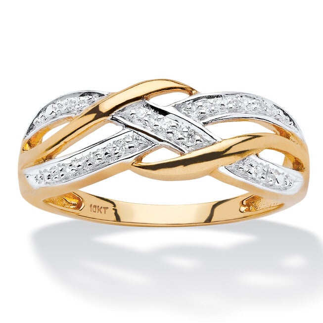 Diamond Accent Braided Crossover Ring in 10k Yellow Gold, WHITE, hi-res image number null
