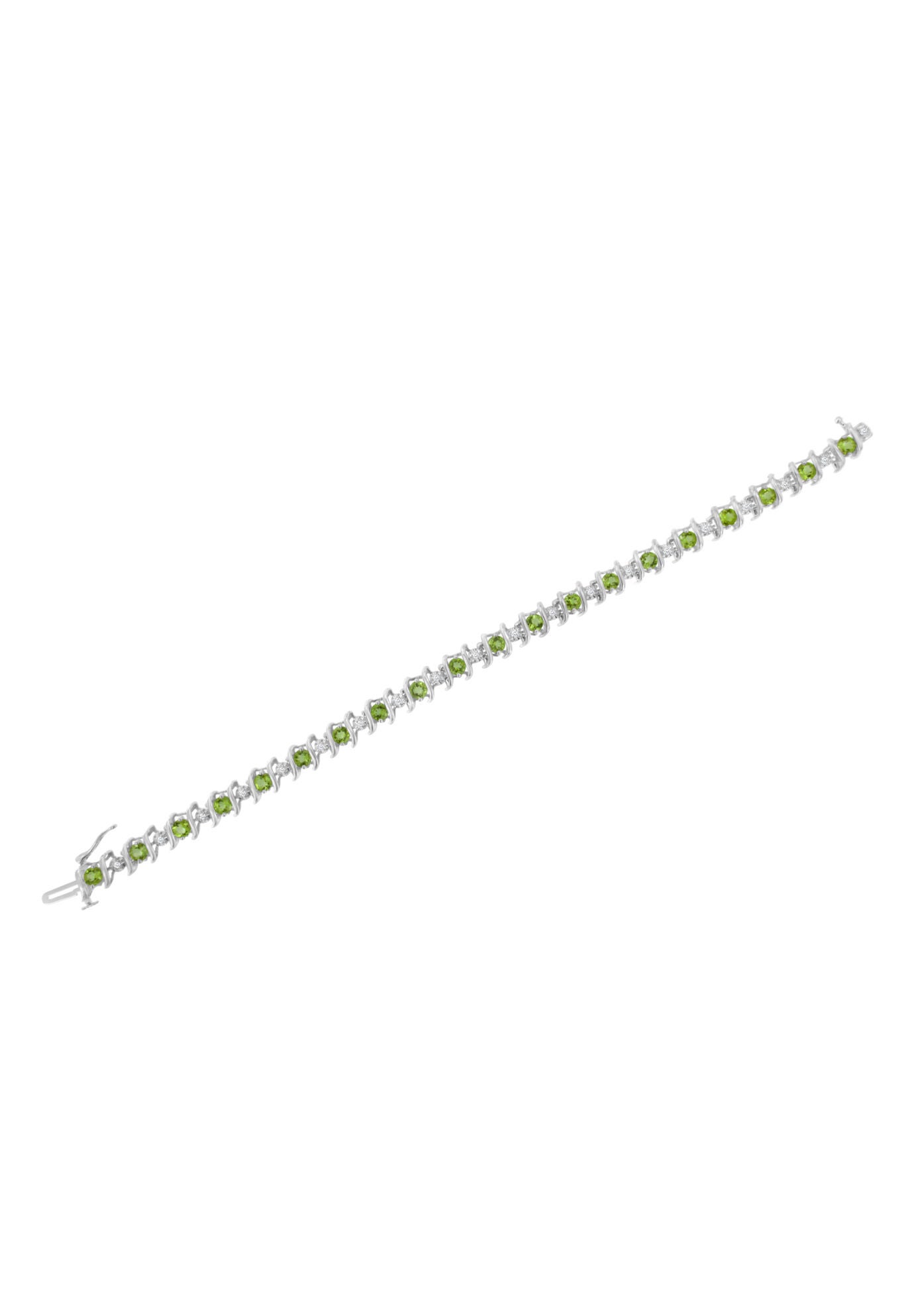 Sterling Silver Gemstone & Round Diamond Tennis Bracelet Green Peridot August Birthstone, , alternate image number 4