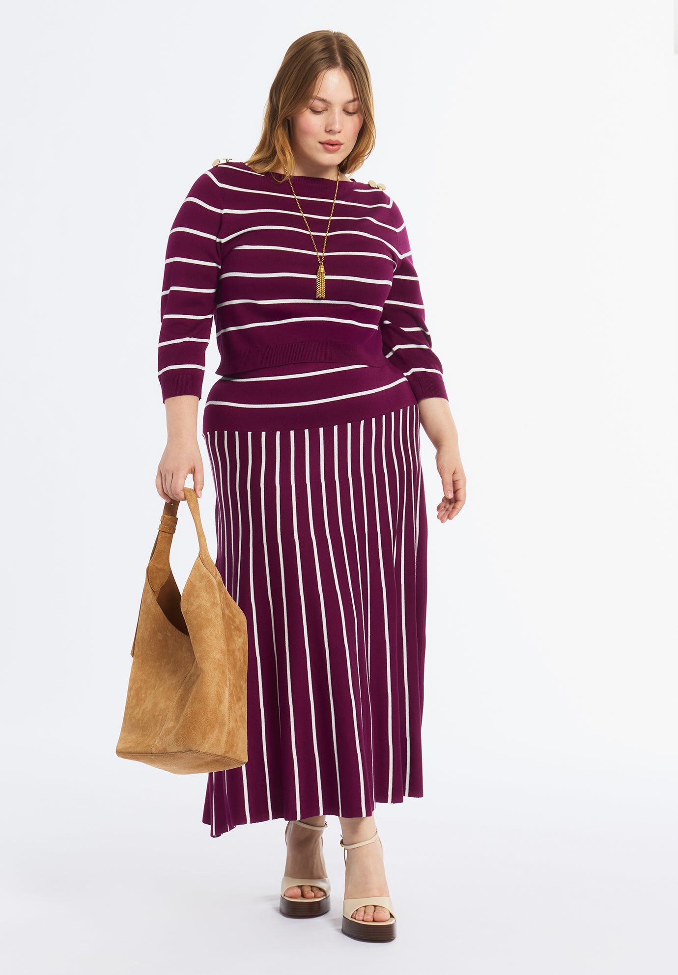 Striped Knit Midi Skirt