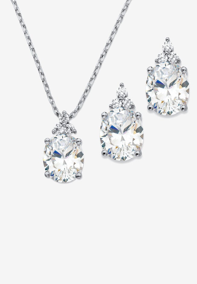 Platinum-Plated Oval Cubic Zirconia Set, CUBIC ZIRCONIA, hi-res image number null