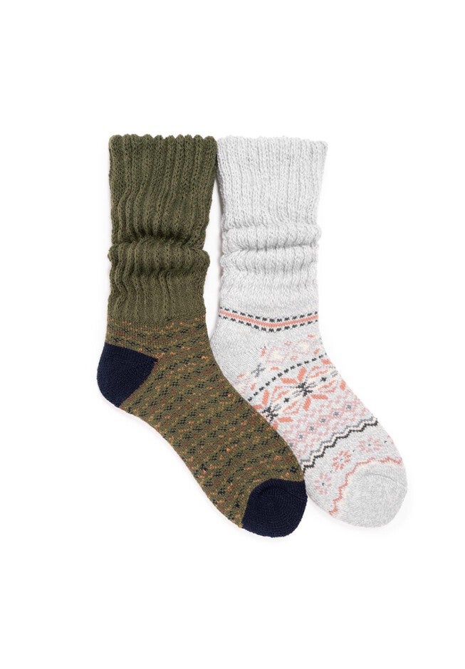 Slouch Heat Retainer (2 Pair Pack) Socks, GREEN GREY, hi-res image number null