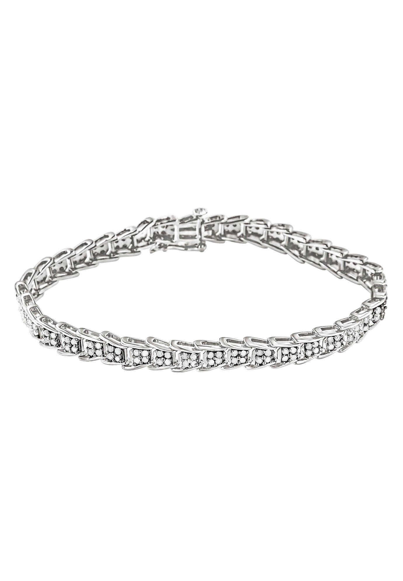 Sterling Silver Diamond Chevron Link Tennis Bracelet, , alternate image number 2