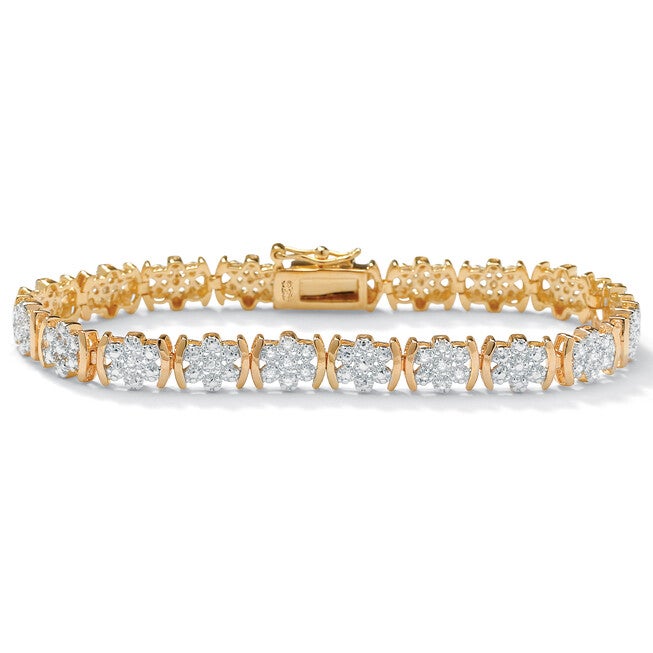 1/4 TCW Diamond Flower Tennis Bracelet in 14k Gold-plated Sterling Silver, WHITE, hi-res image number null