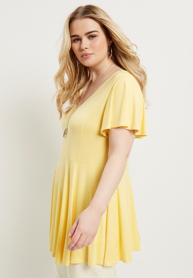 Flutter-Sleeve Peplum Tee, , alternate image number null