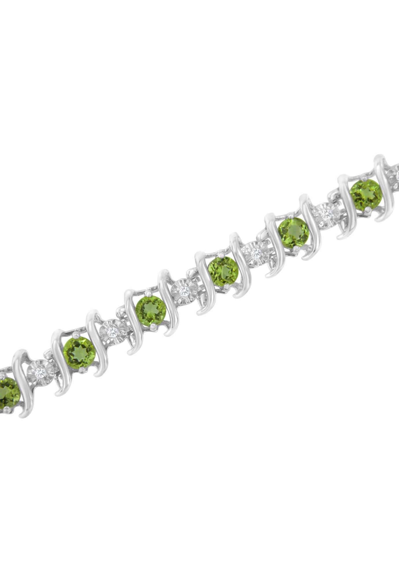 Sterling Silver Gemstone & Round Diamond Tennis Bracelet Green Peridot August Birthstone, , alternate image number 3