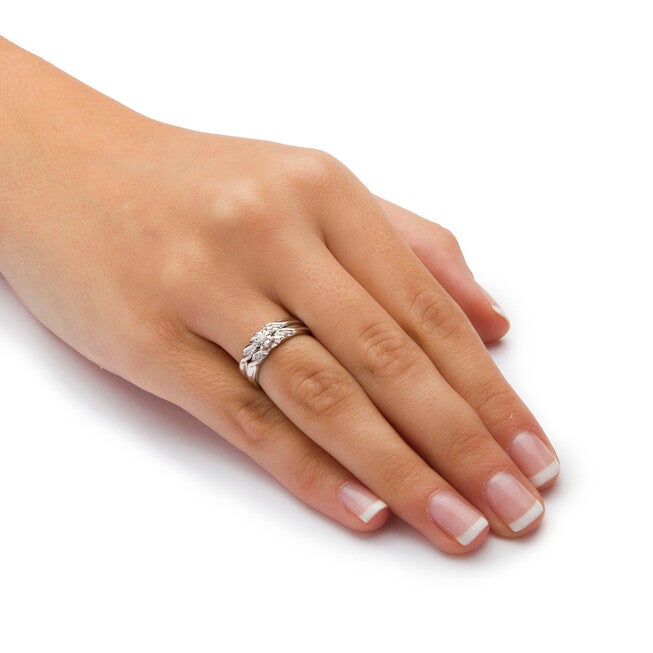 Diamond Accent Platinum-plated Sterling Silver Wedding Band Set, WHITE, alternate image number null
