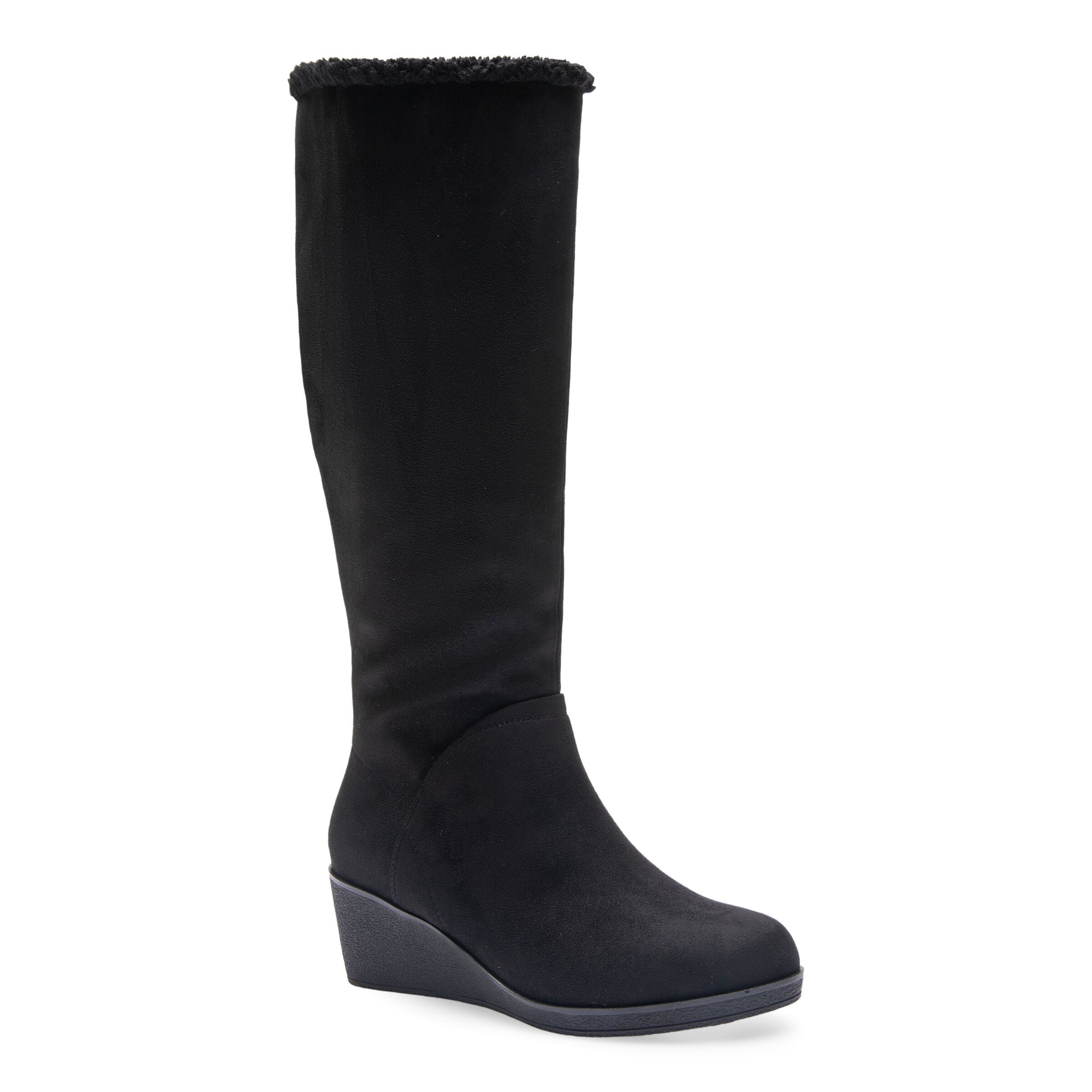 2Binocular Tall Wedge Boot, BLACK FAUX SUEDE, hi-res image number 0