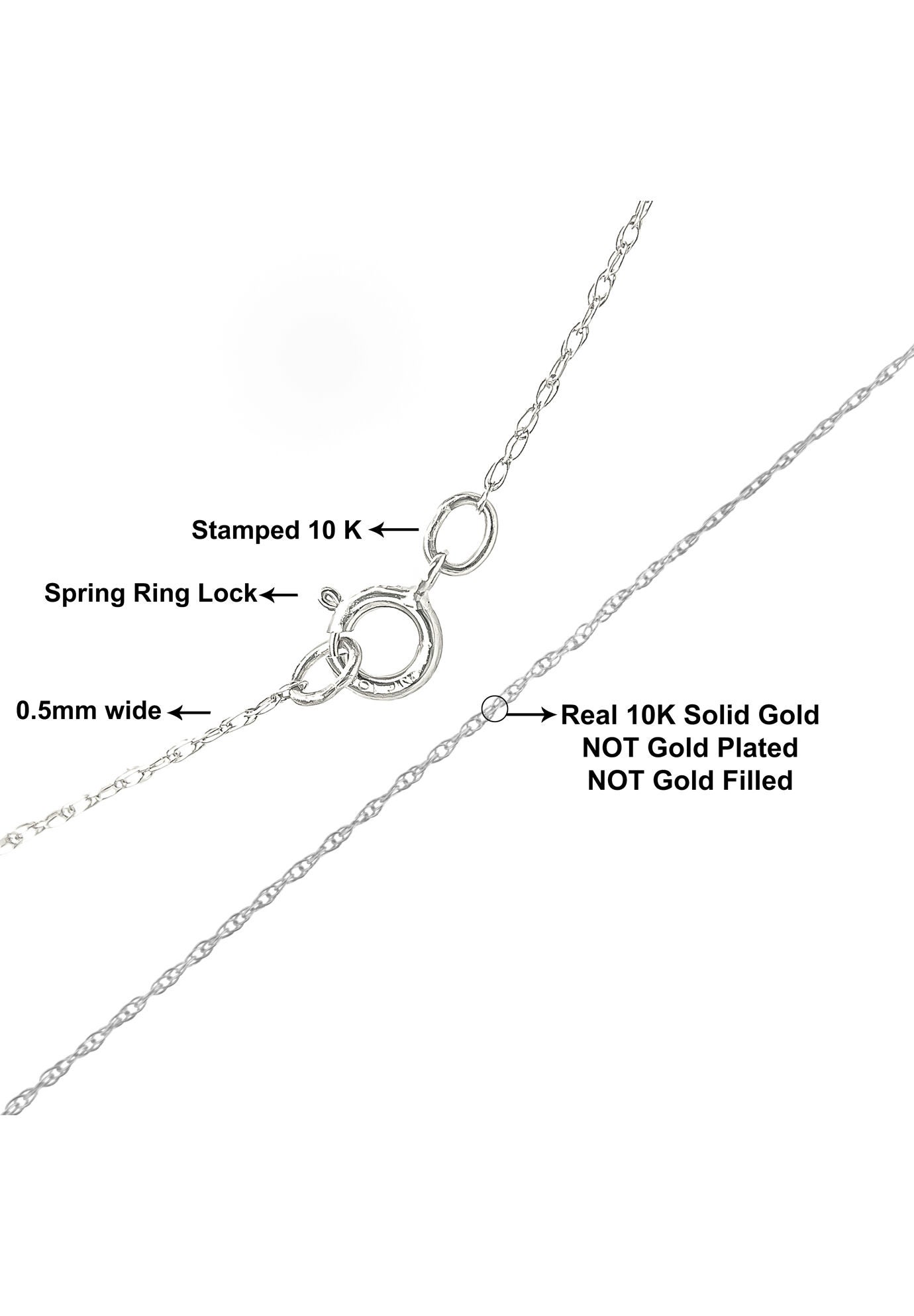 Solid White Gold Rope Chain Necklace Unisex 16 inches, , on-hover image number 1