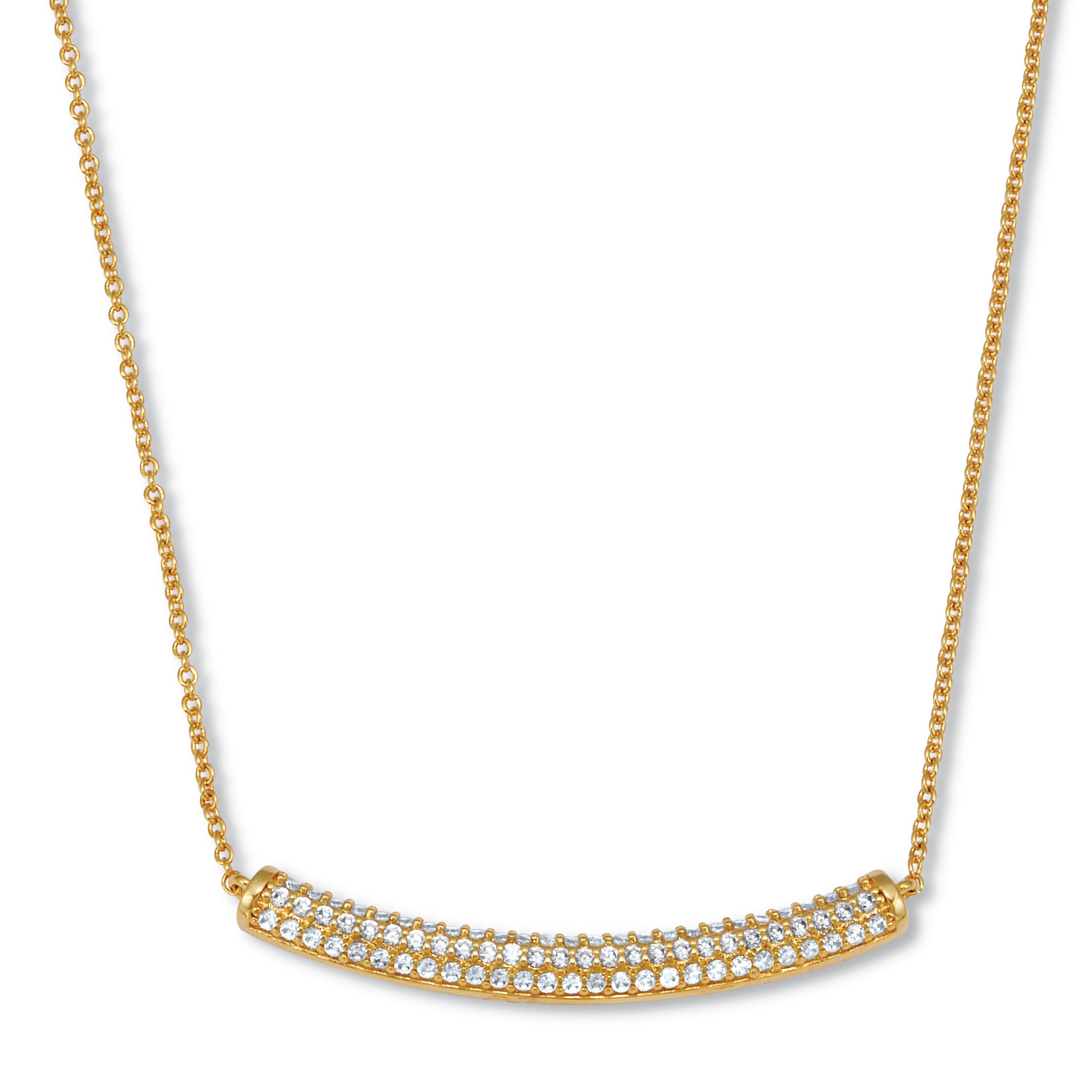 .62 TCW Round Cubic Zirconia Yellow Gold-Plated Bar Necklace 18 to 20-inch, WHITE, hi-res image number 0