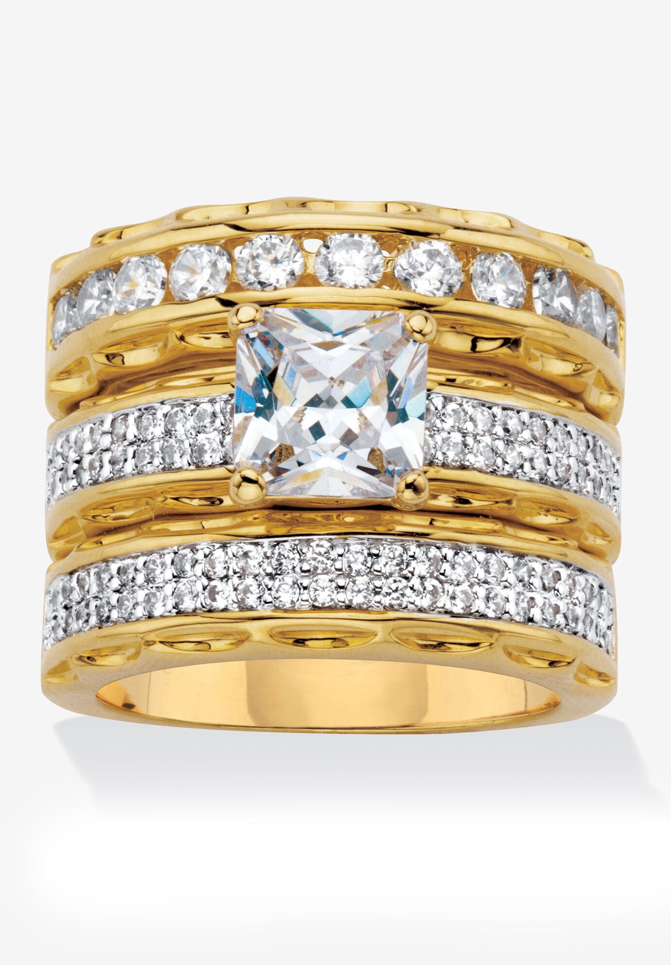 Gold-Plated Bridal Ring Set Cubic Zirconia (3 1/10 Cttw Tdw), CUBIC ZIRCONIA, hi-res image number 0