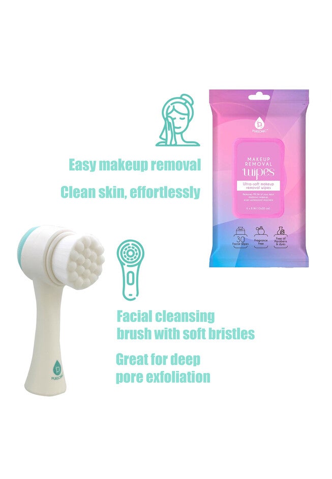 Radiant Beauty Bundle: Dual Sided Facial Cleansing Brush & Makeup Removal Wipes (12 Packs of 60=720 wipes), , on-hover image number null