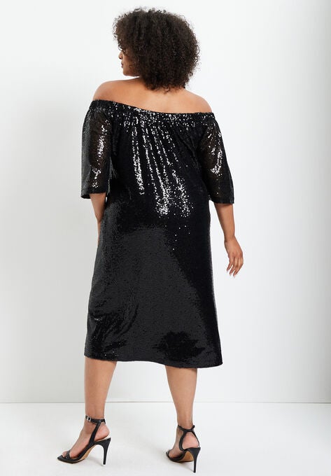 Off Shoulder Vandia Sequin Dress, Plus